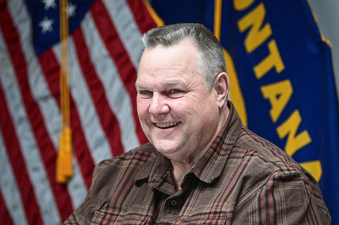 U.S. Senator Jon Tester attends a roundtable discussion on crime prevention, fentanyl trafficking and border security efforts with Flathead County Sheriff Brian Heino, Whitefish Police Deputy Chief Kevin Conway, Kalispell Police Chief Jordan Venizio, Lincoln County Sheriff Darren Short and Columbia Falls Police Chief Clint Peters at the Flathead County Sheriff's Office in Kalispell on Friday, March 15. (Casey Kreider/Daily Inter Lake)