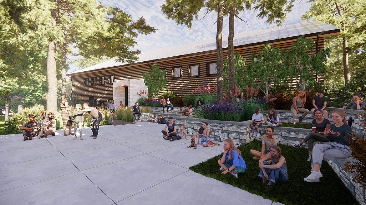 A rendering shows the outdoor amphitheater that will be built behind the library. (photo provided)