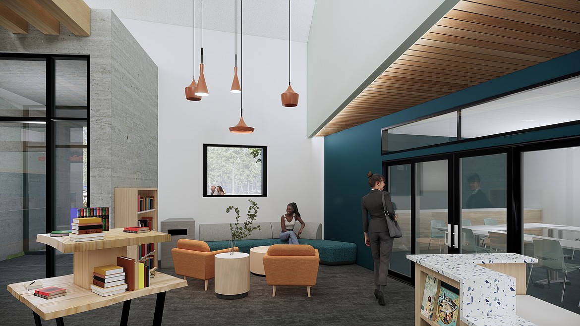 Rendering of a lounge area that will be in front of the community meeting room. (photo provided)