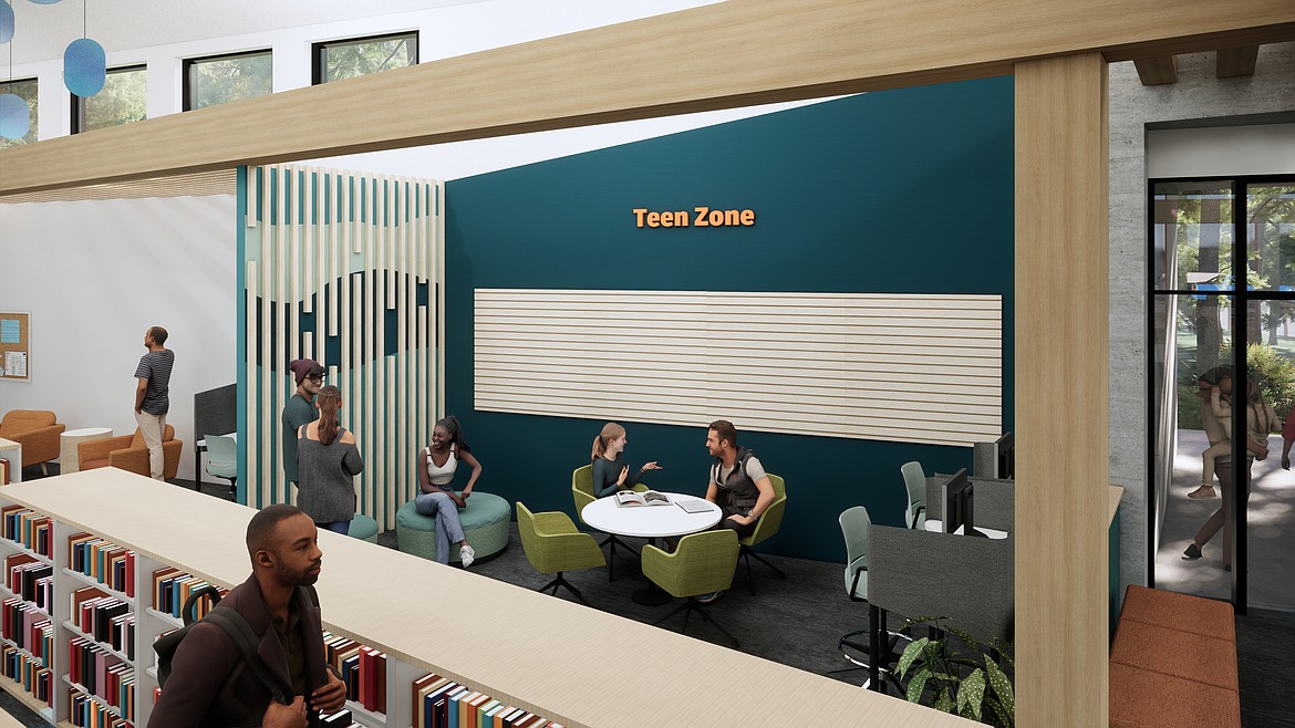 A rendering of the teen zone, which will be on the left side of the room as patrons walk out of the backdoor of the new library. (photo provided)