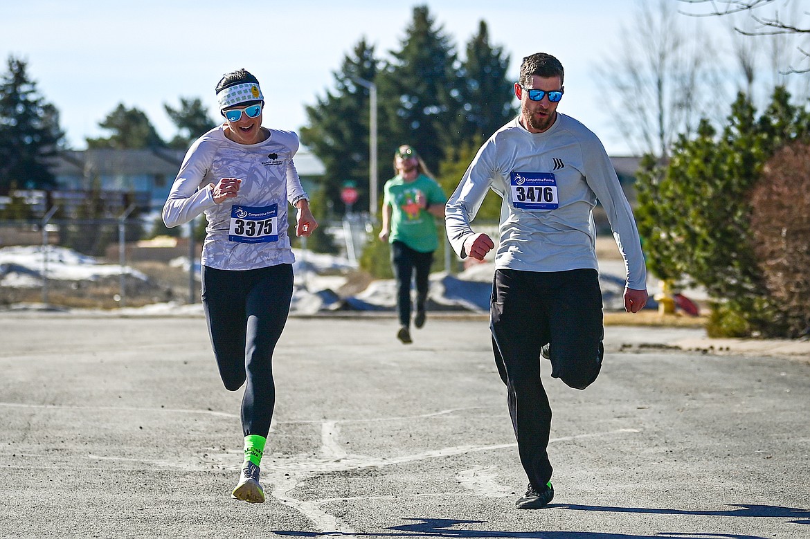 Runners race to the finish line in the 5K run at Cloverfest in Columbia Falls on Saturday, March 16. (Casey Kreider/Daily Inter Lake)