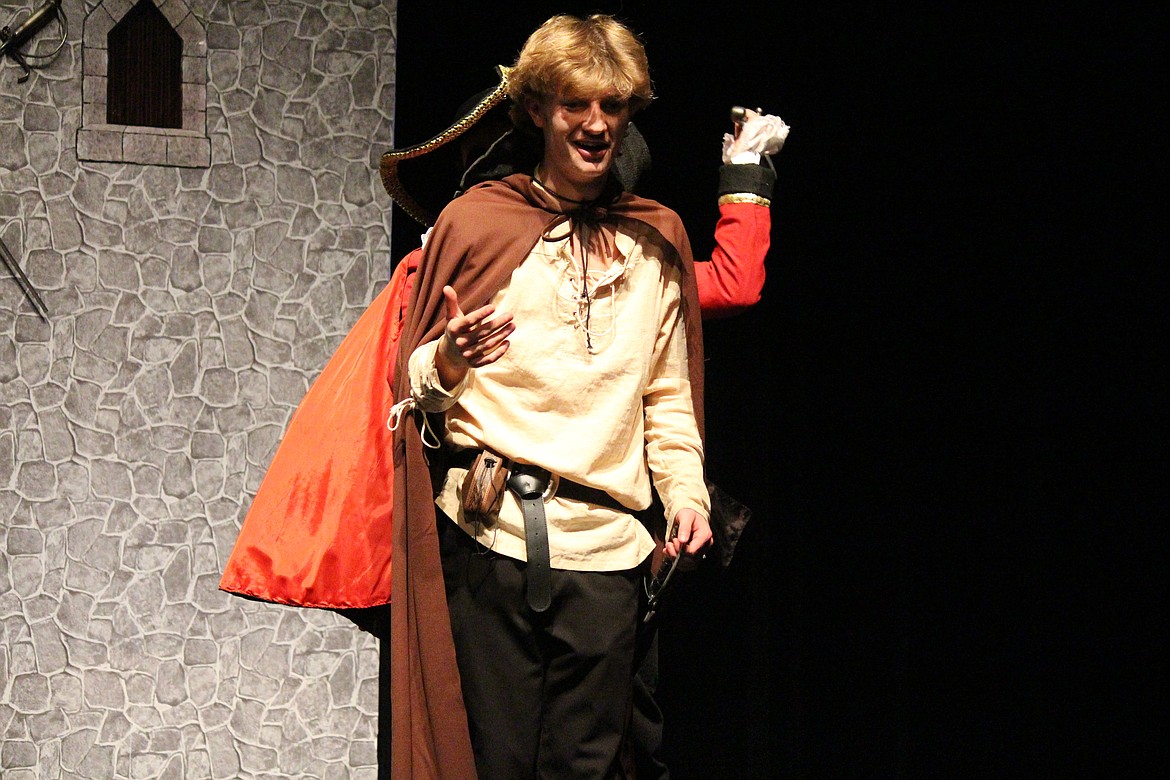 D’Artagnan (Beck Ashton) makes the mistake of turning his back, and is about to pay for it, in the Moses Lake High School production of “The Three Musketeers” in fall 2023. The MLHS drama club is among the programs funded through the district’s levy.