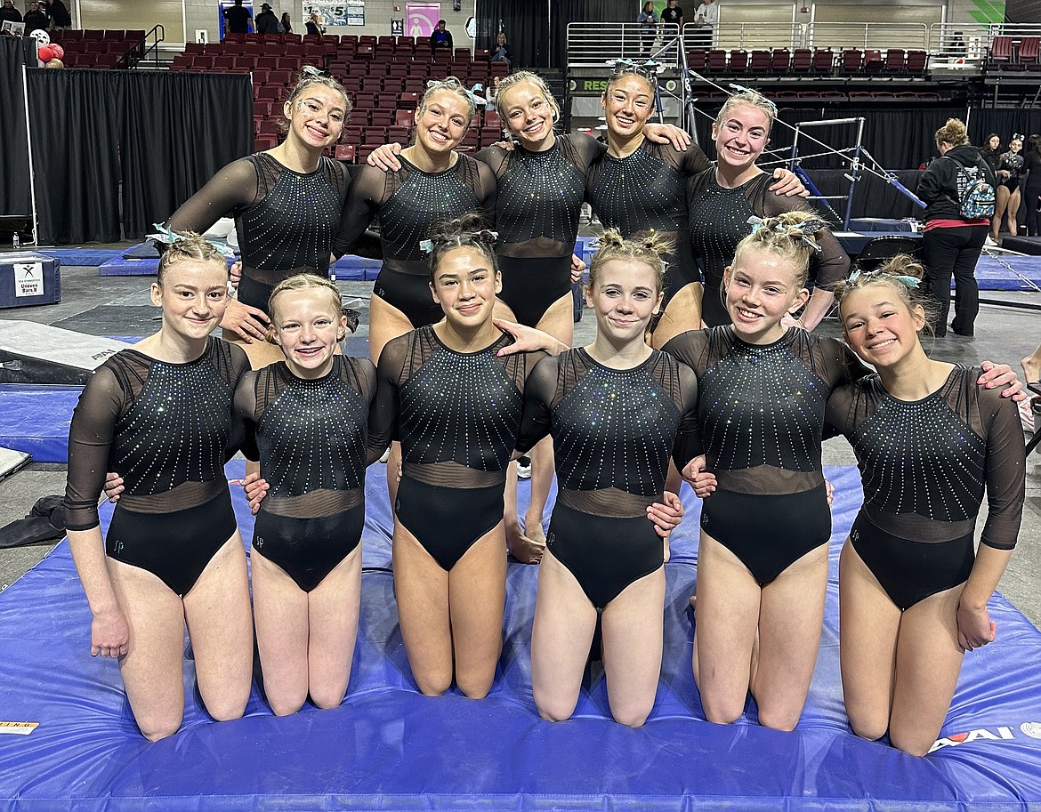 Courtesy photo
Avant Coeur Gymnastics Level 9s and 10s at the Idaho state championships in Boise. The Level 9s took 1st Place Team in the state and the Level 10s took 3rd Place Team in the state. In the front row from left are Sara Rogers, Piper St. John, Kenzie Short, Claire Traub, Avery Hammons and Brynlynn Kelly; and back row from left, Jazzy Qualiana, Madalyn McCormick, Eden Lamburth, McKell Chatfield and Maiya Terry.