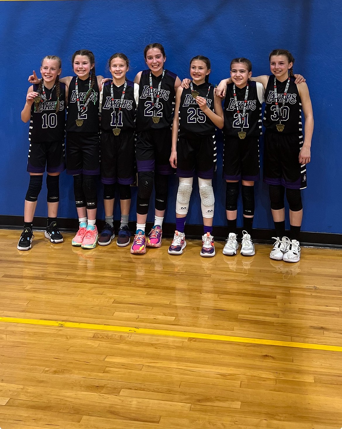 Courtesy photo
The Cd'A Lakers AAU girls basketball team went undefeated to win the fifth-grade bracket at the Spring Fling tournament last weekend in Missoula, Mont. From left are Kinsley Wallis, Peyton Brulotte, Cora Seagreaves, Kyal Carlson, Teagan Phenice, Emory Talbot and Addi Salas.
