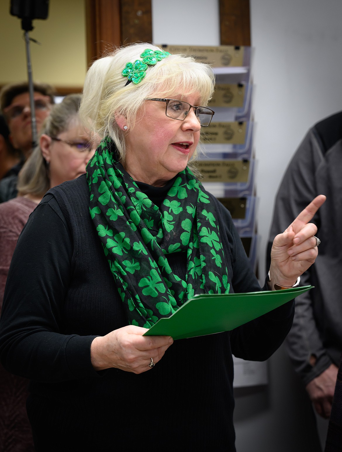 Jessie O'Conner discusses proposed radar controlled speed limit signs at the Thompson Falls City Council meeting last week. (Tracy Scott/Valley Press)