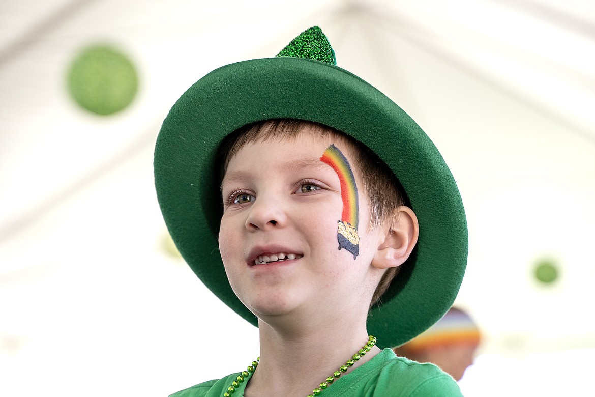 Six-year-old Jackson Shimanek shows off his new face paint at Cloverfest on Saturday, March 16. (Avery Howe photo)