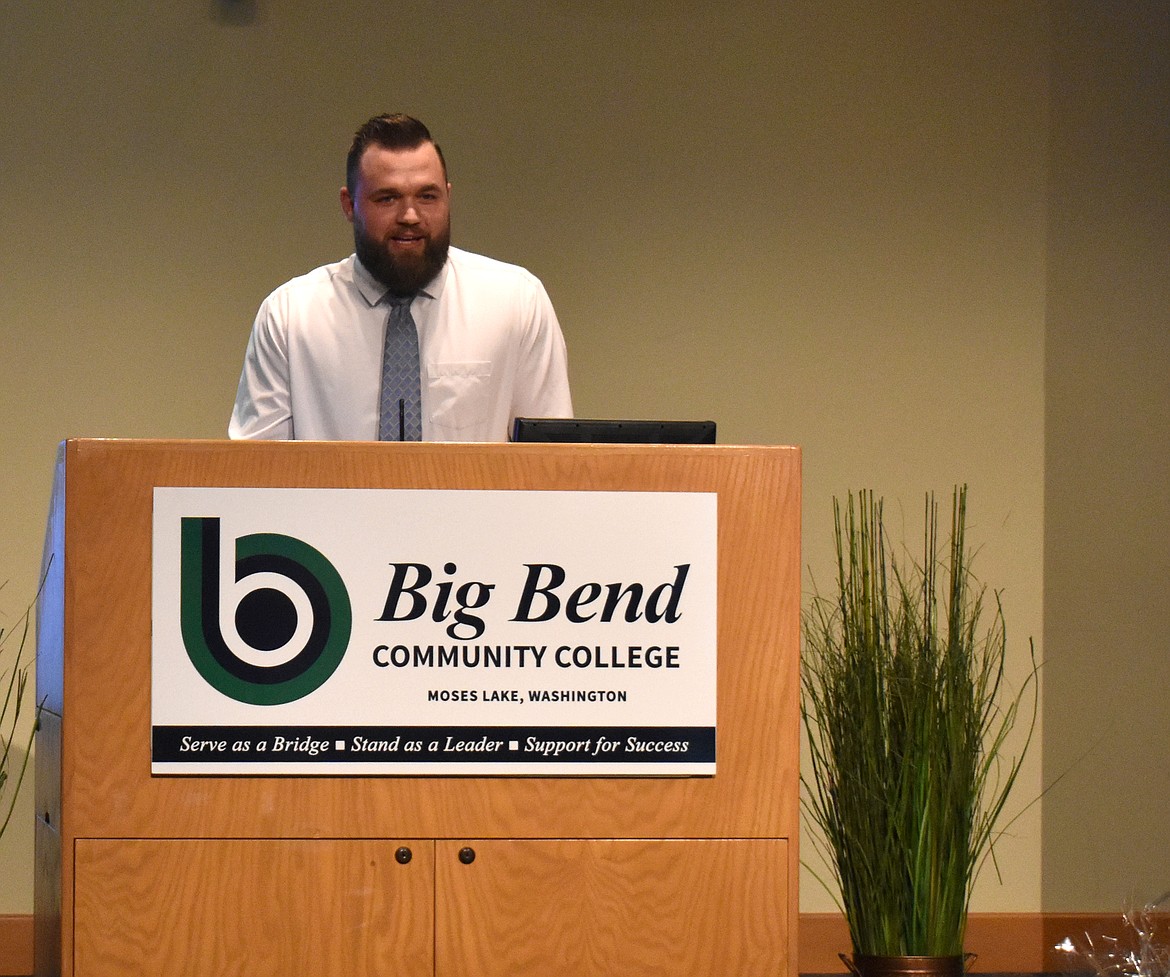 Second-year nursing student Ty Tait waxes emotional as he tells attendees at Cellarbration! about the support he’s received during his time at Big Bend.