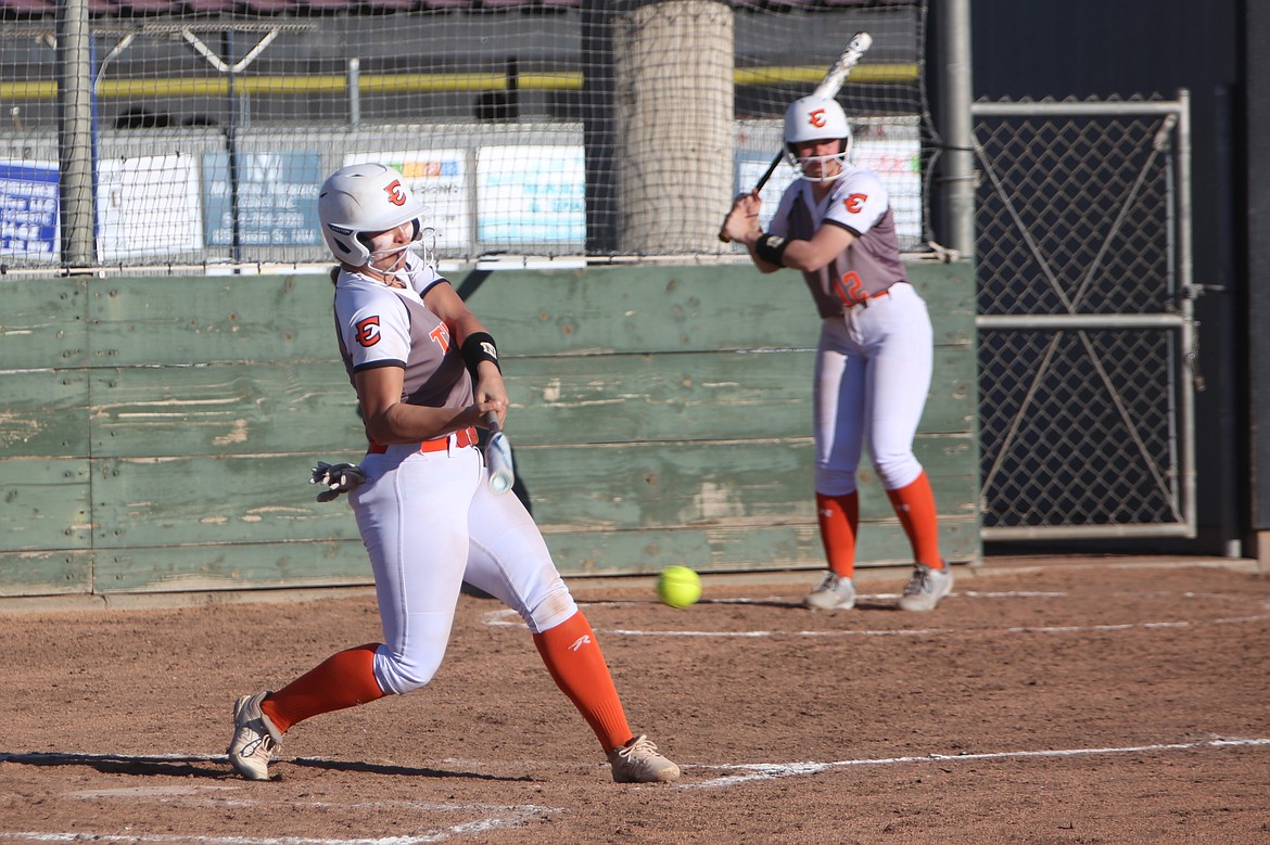 Ephrata junior Jaemyson Durfee makes contact with a pitch against Wenatchee.