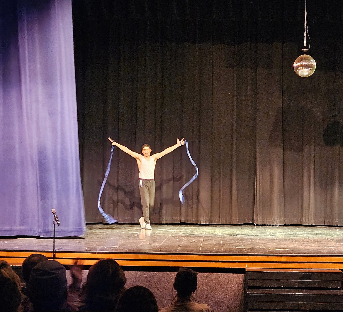 Quentin Beagle shows off his ribbon dancing talent at Mr. BFHS.