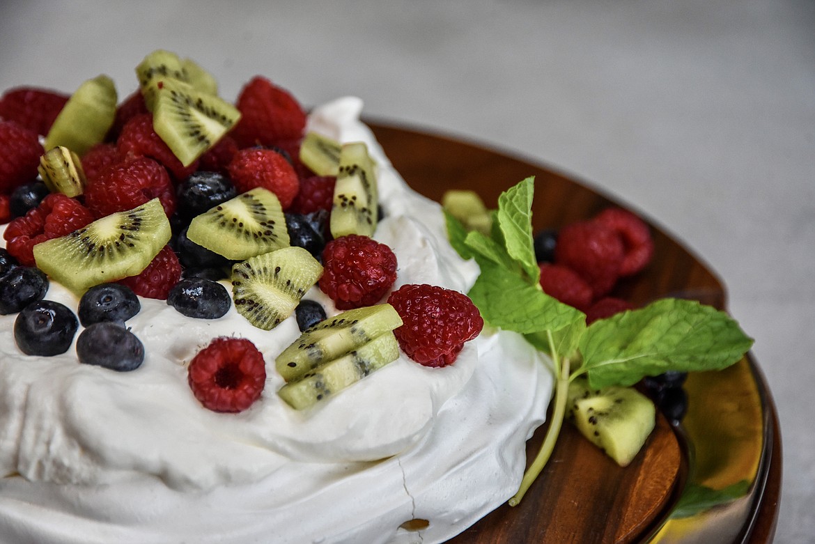 One of Gina Simmonds' recipes in her cookbook, "How to Cook Like Mom," is a pavlova, a fresh and light dessert often made with fruit. (Kate Heston/Daily Inter Lake)