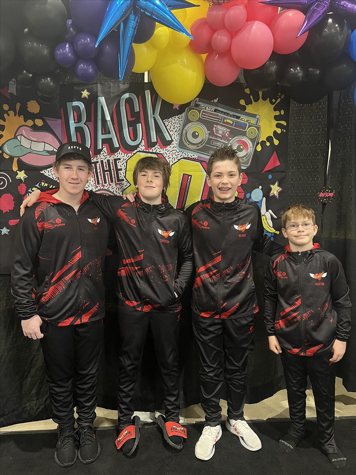 Courtesy photo
Avant Coeur Gymnastics Level 5s and 7s at the Idaho State Championships in Boise. Level 7s took 3rd Place Team. From left are Ricky Parker, Carson Kenny, Blaide Cotten and Paxton Wenegler.