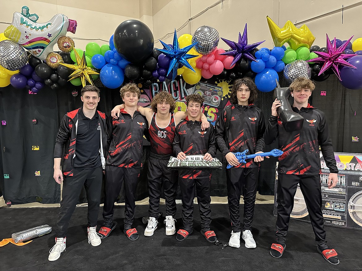 Courtesy photo
Avant Coeur Gymnastics Level 9 Boys take 2nd Place Team at the Idaho State Championships in Boise. From left are coach Matt Auerbach, Lance Mosher, Conan Tapia, Felipe McAllister, Grayson McKelndin and Cayden Ptashkin.