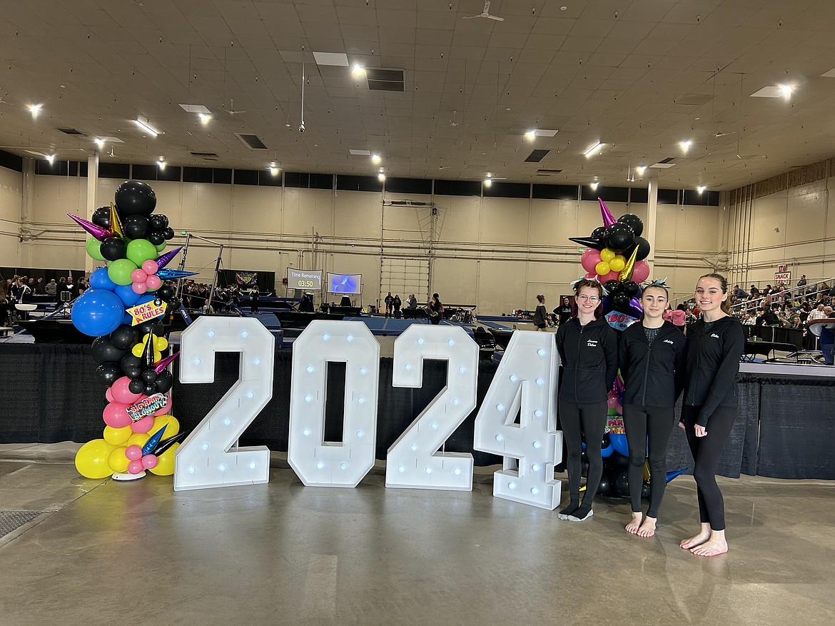 Courtesy photo
Avant Coeur Gymnastics Xcel Platinums at the Idaho State Xcel Championships in Boise. From left are Delaney Adlard, Addy Prescott and Elika Anderson.