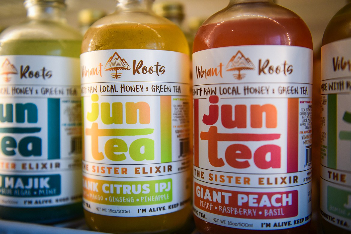 Bottles of Jun Tea at Vibrant Roots in Whitefish on Tuesday, March 26. (Casey Kreider/Daily Inter Lake)