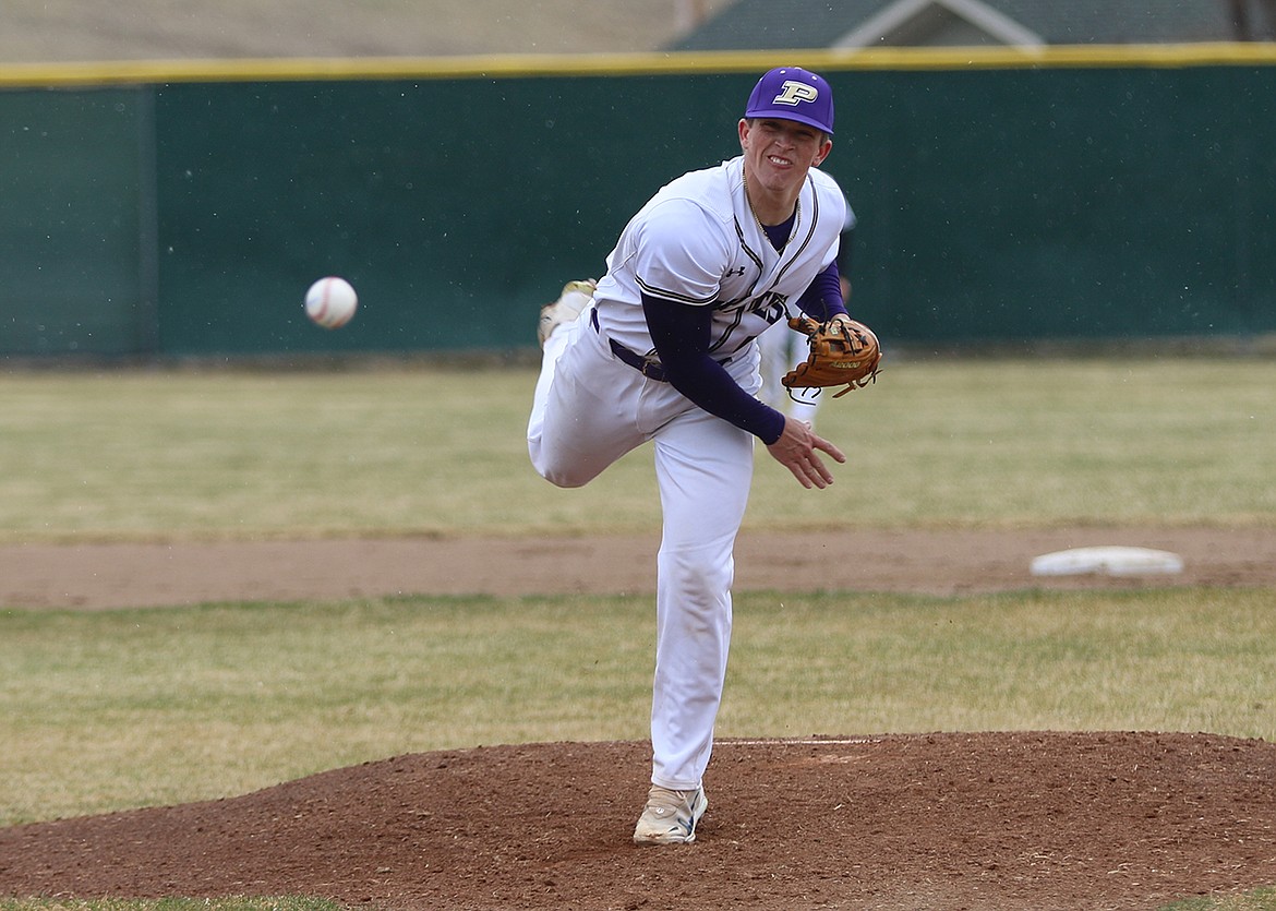 Polson's ESPN Fisher pitches against Browning during last Thursday's 30-0 blowout. (Bob Gunderson photo)