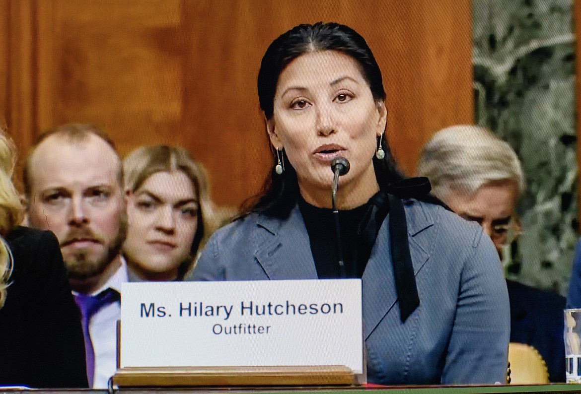 Hilary Hutcheson in this screen grab from a video feed, testifies before the Senate Finance Committee at the U.S. Capitol last week. (Hungry Horse News)
