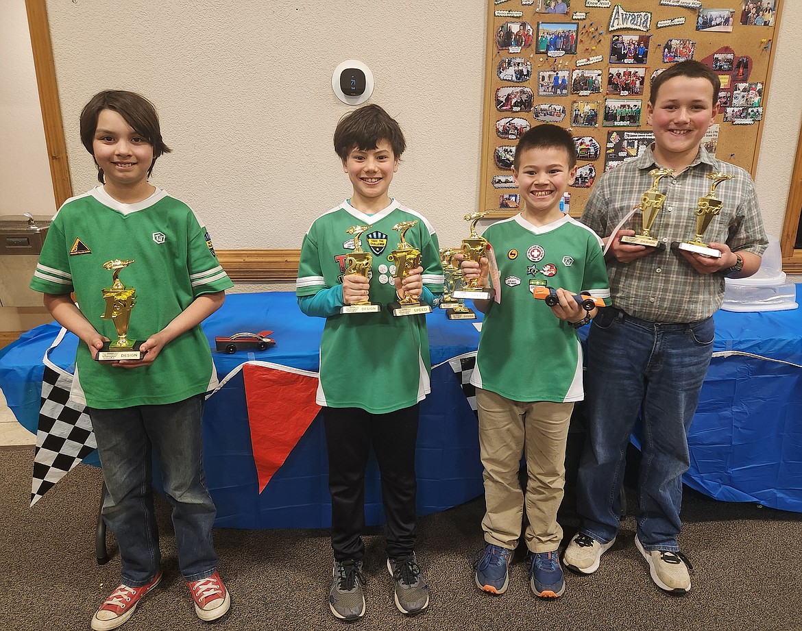 T&T winners-L-R- Rio Nadeau 1st place Design; James Wold 2nd place Design, 1st place Speed; Charles Wold 2nd place Speed; Wyatt Frederico 3rd place Design and Speed.