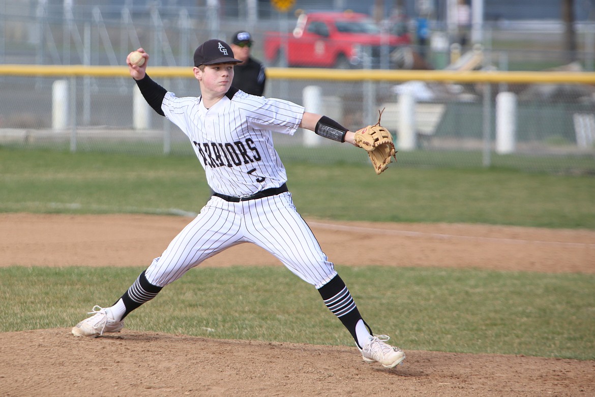 ACH junior Jameson Conley pitches during the second game of Tuesday’s doubleheader against Wellpinit.