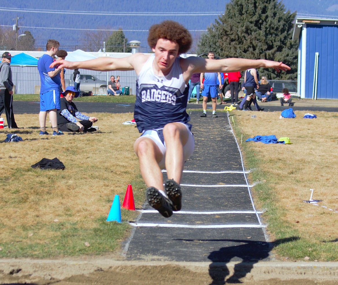 Chandler Swanson competes in the long jump at the Bonners Ferry Invite earlier this month.