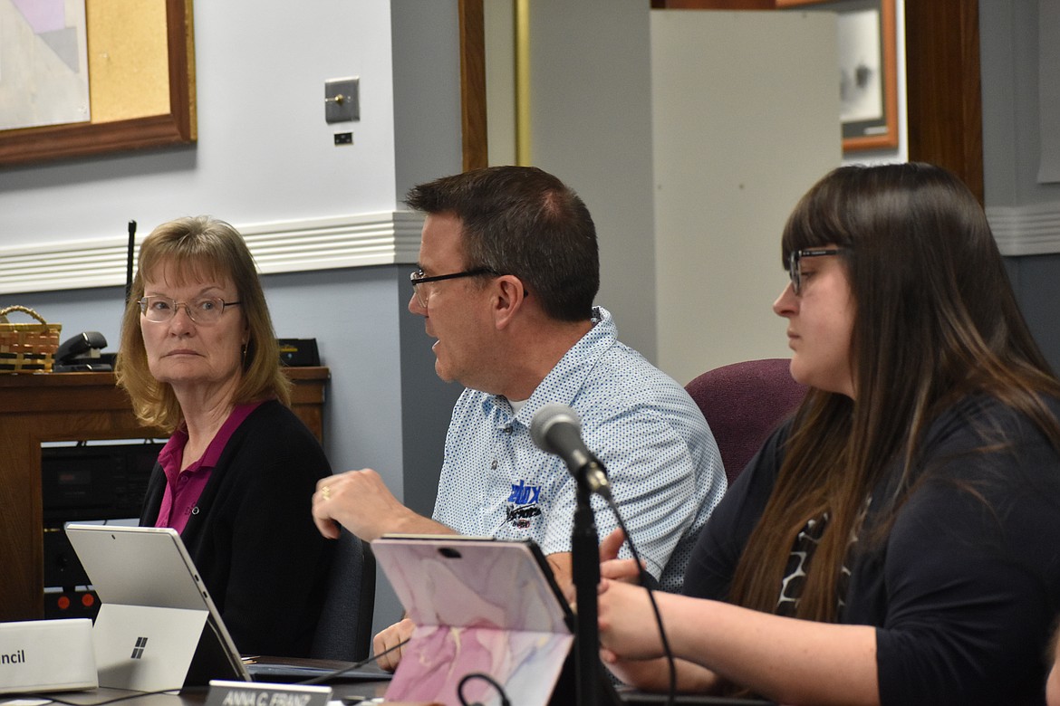 City Administrator Ray Towry, middle, tells Ephrata City Council about the letter he received requesting the addition of a “Jake” brake ordinance to curb street noises in the city.