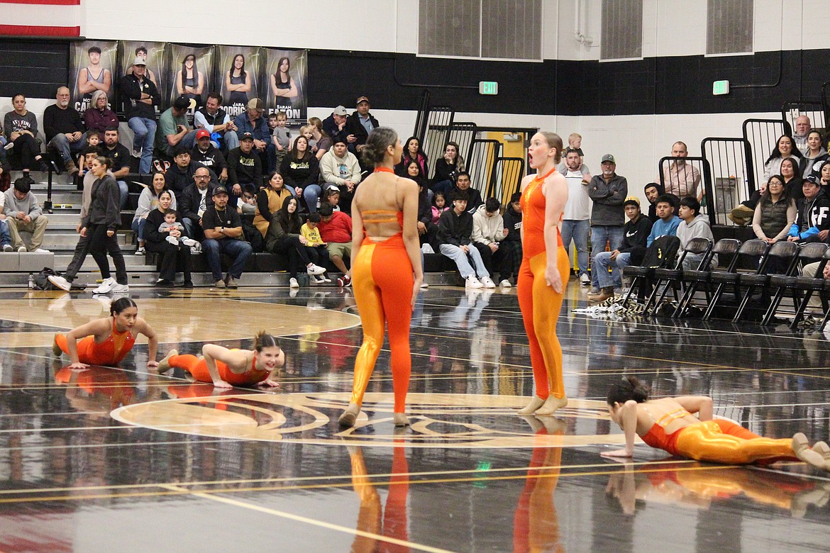 The Royal dance team, shown in a February performance, brought home its third straight military dance title from the state competition.