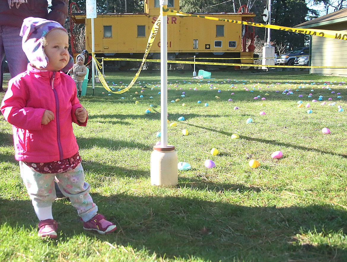 Phoebe Dignan waits for the start of the Sandpoint Lions' annual Easter egg hunt at Lakeview Park on Saturday.