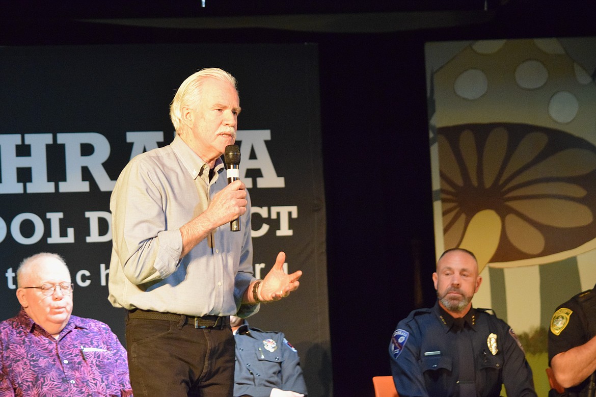 Port of Ephrata Executive Director David Lanman discusses the port’s future Thursday at the Ephrata High School Performing Arts Center.