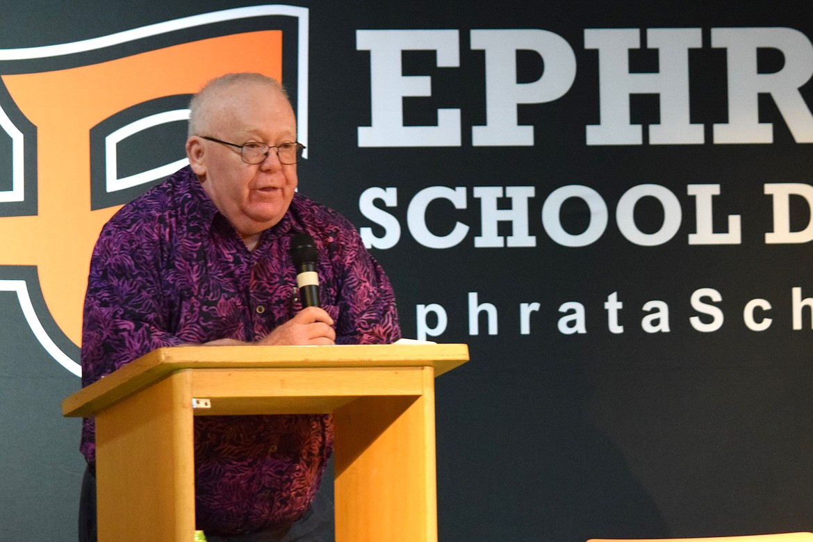 Ephrata Mayor Bruce Reim discusses the city’s efforts to expand its water system at the We Are Ephrata Town Hall Thursday.