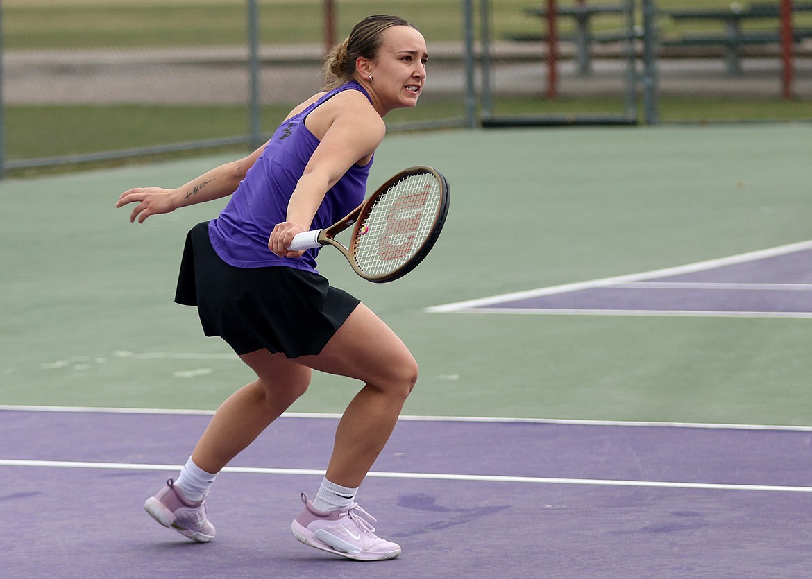 Lady Pirate Julia Barnard returned to the courts Saturday for a singles match against Stevensville. (Bob Gunderson photo)