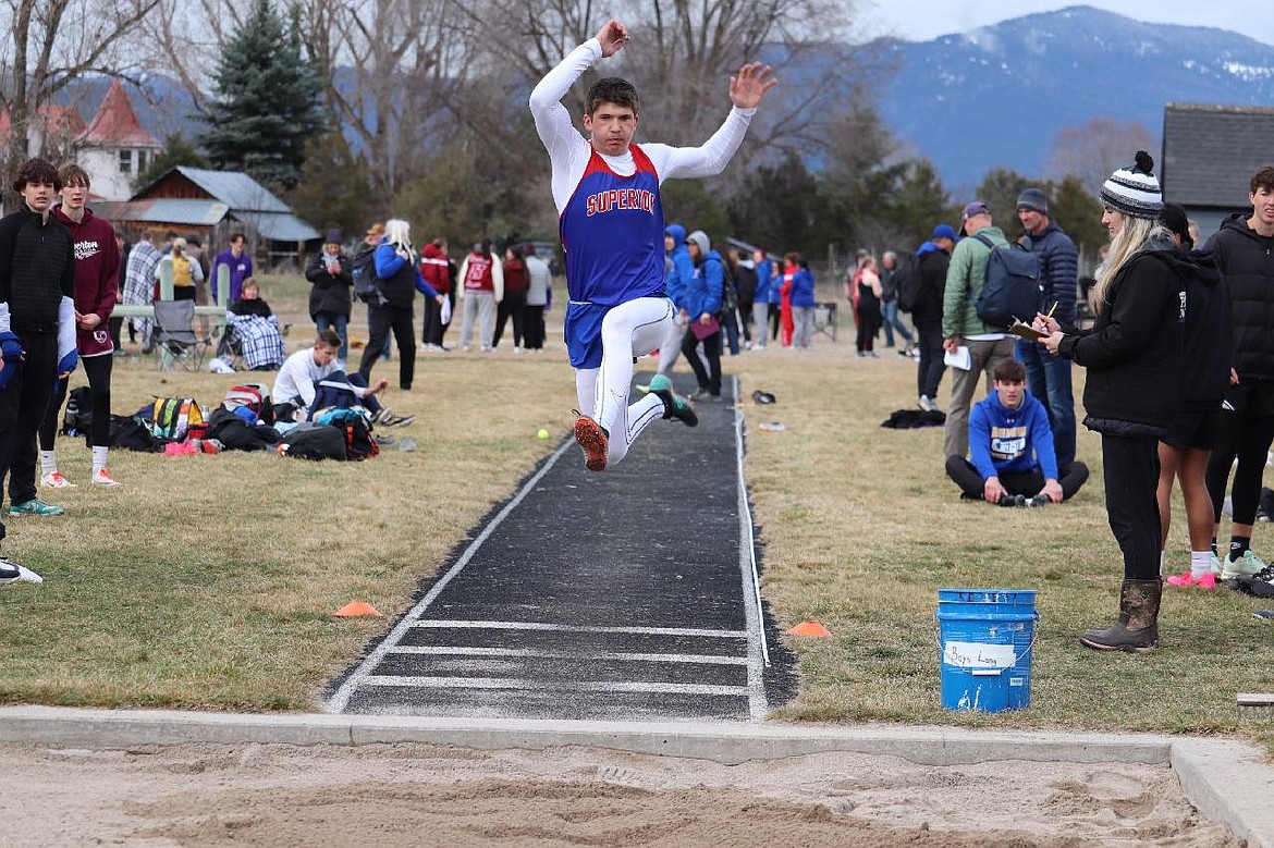 Superior freshman Turner Milender in the long jump event during this past weekend's Frenchtown Invitational track and field meet. (Photo by Kami Milender)