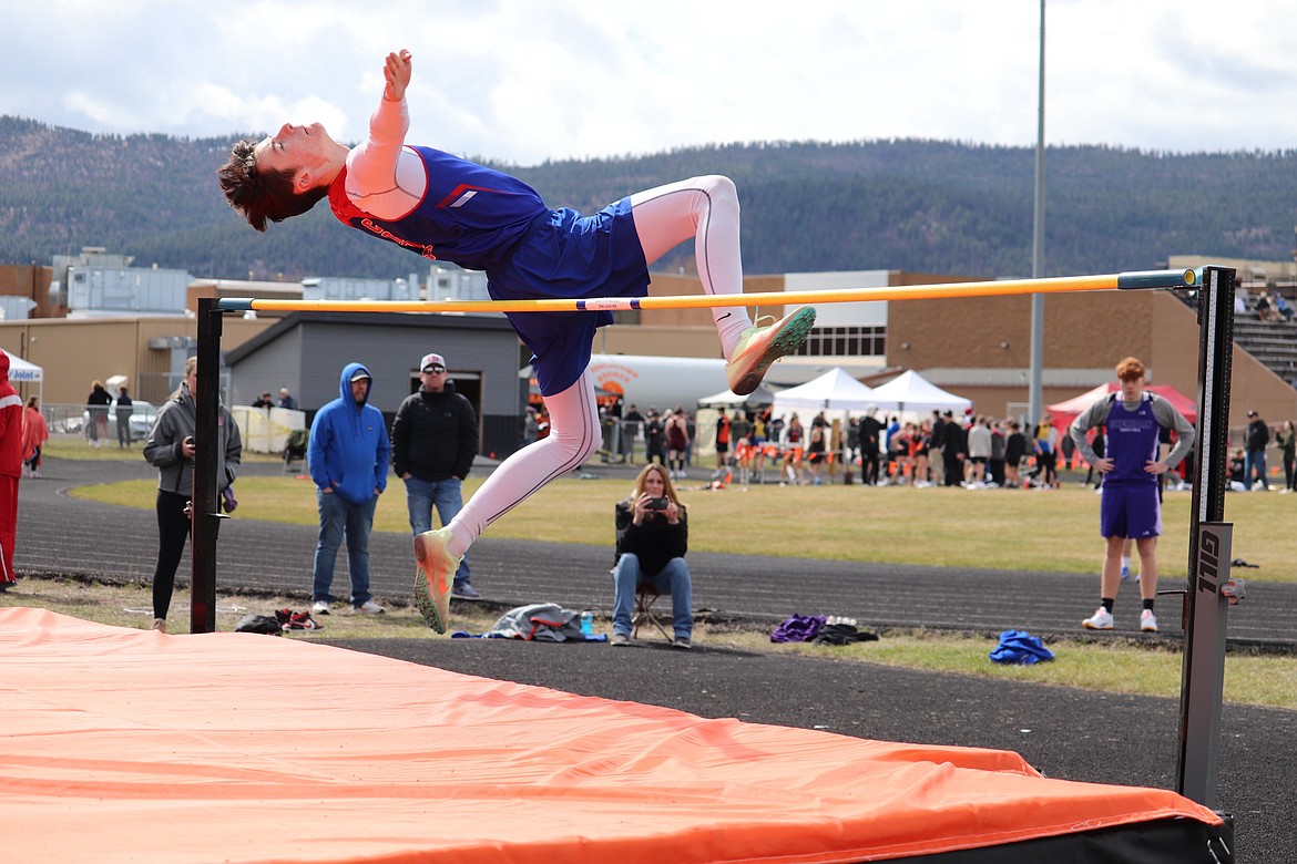 Freshman Landon Turner clears the high jump bar at 5-10 during this past weekend's Frenchtown Invitational track and field meet.  (Photo by Kami Milender)