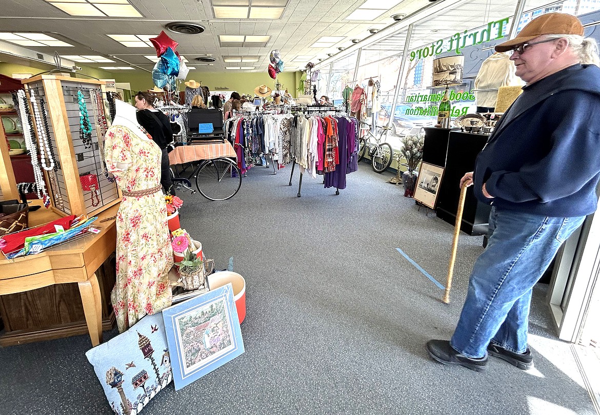 David Doughty walks into the Good Samaritan Thrift Store on Monday for its 10th anniversary celebration.