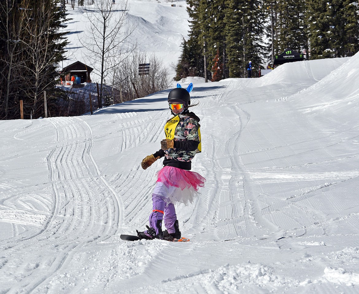 Bright smiles, big tricks and wild costumes made the 3rd annual Lady Power Park Hour a huge success at the Whitefish Mountain Resort last weekend. (Julie Engler/Whitefish Pilot)