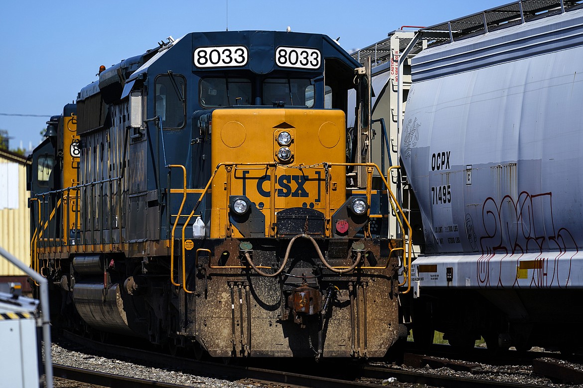 A CSX train engine sits idle on tracks in Philadelphia, Wednesday, Sept. 14, 2022. Major freight railroads will have to maintain two-person crews on most routes under a new federal rule that was finalized Tuesday, April 2, 2024. (AP Photo/Matt Rourke, File)