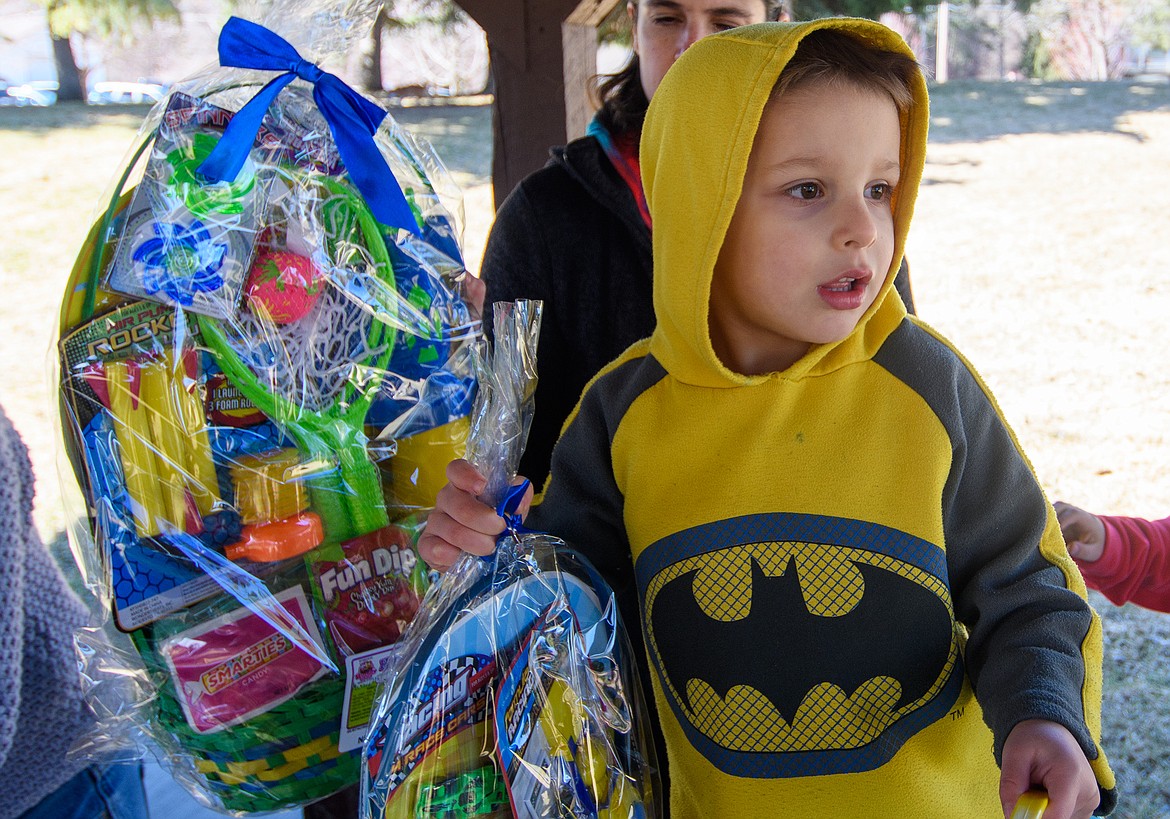 Sterling Smith won one of several prizes. Prize winners were lucky enough to grab an egg with a number inside, rather than candy.