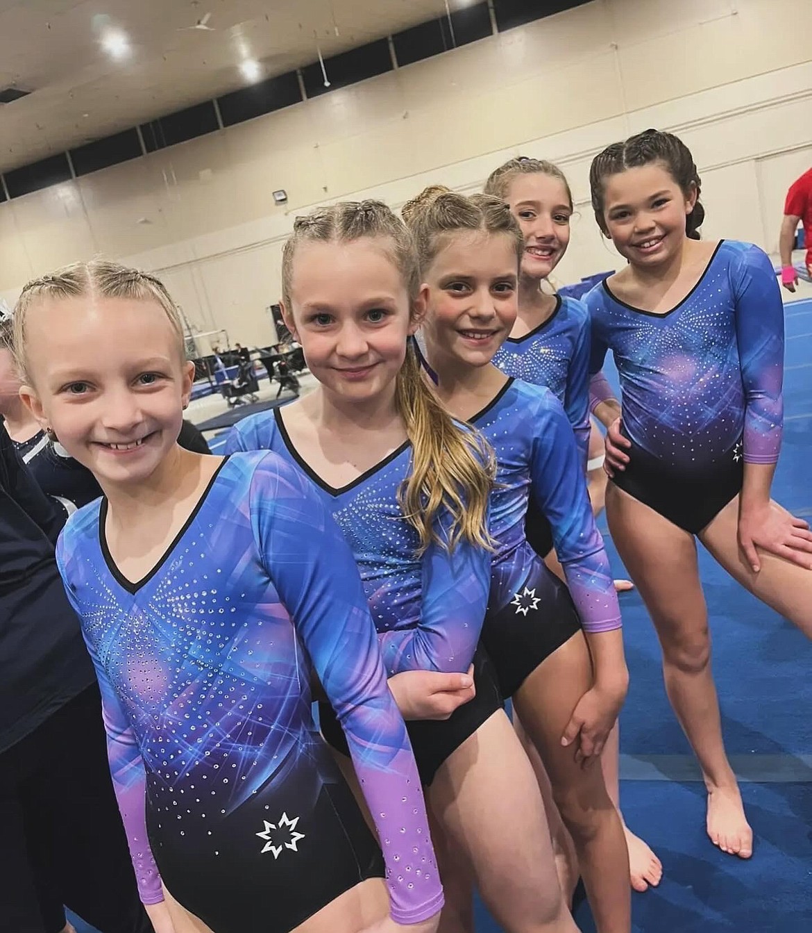 Courtesy photo
GEMS Athletic Center Gold Session 5 at the state Xcel gymnastics championships March 22-24 in Boise. From left are Hunter Bangs, Olivia Kiser, Ensley Vucinich, Lois Chesley and Kinley Bodman.