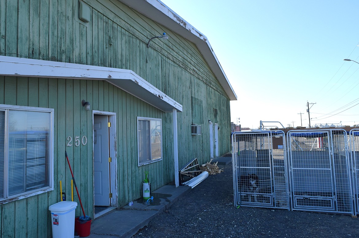 Exterior of Othello’s temporary dog shelter made from a Public Works Department shop on North Broadway Avenue. The Othello City Council approved up to $12,000 for repairs to the buildings lighting, wiring and plumbing before being used as the shelter.