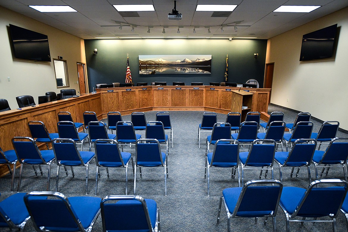 Kalispell City Council chambers in City Hall on Wednesday, April 3. (Casey Kreider/Daily Inter Lake)