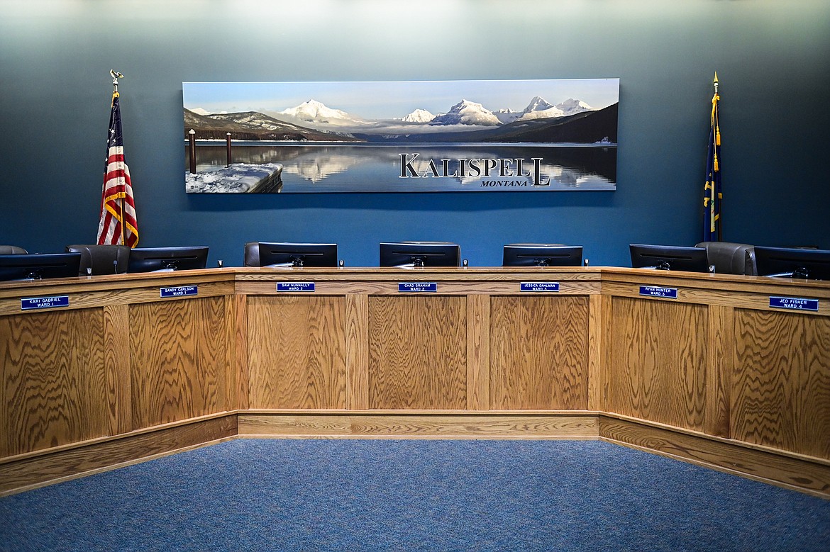 Kalispell City Council chambers in City Hall on Wednesday, April 3. (Casey Kreider/Daily Inter Lake)