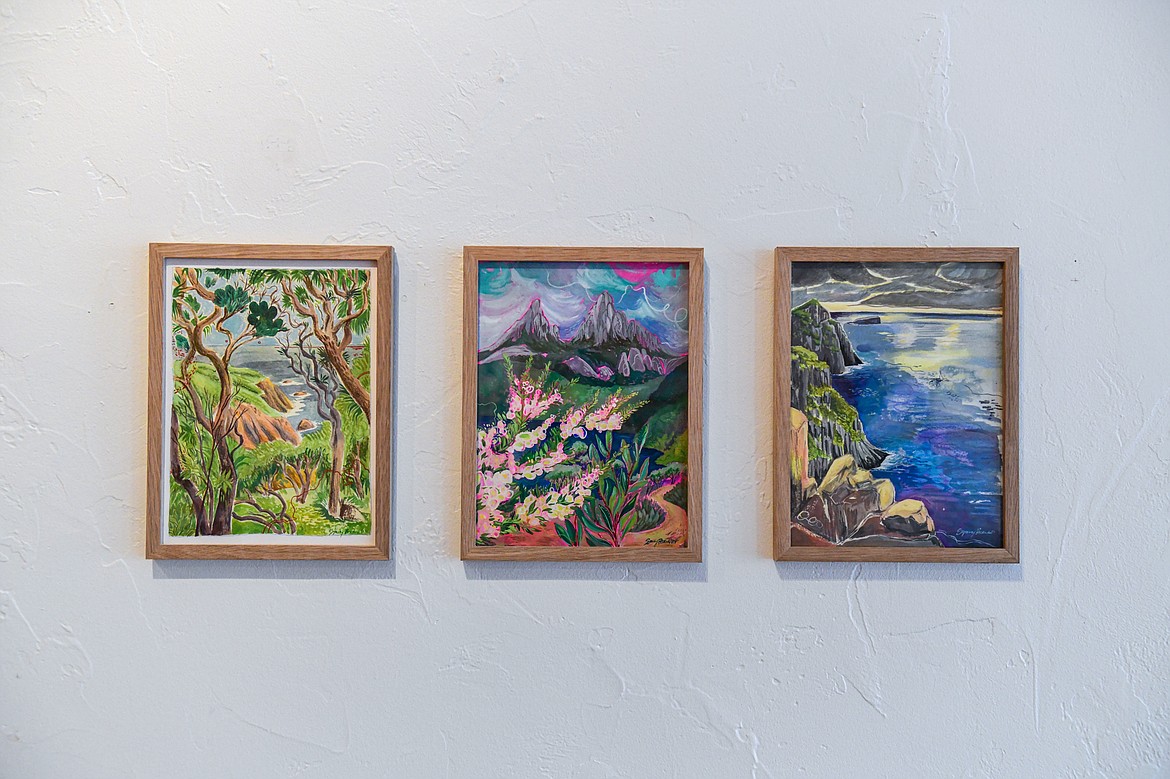 Pieces by artist Sydney Boveng featured in the Bloom one year anniversary exhibition at Good Luck Gallery in Kalispell on Wednesday, April 3. (Casey Kreider/Daily Inter Lake)