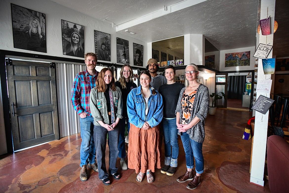 From left, Ben Johnson, Erin Goudreau, Claire Peterson, Madison Fernandez, Kris Samuel, Ashley Tetu and Catherine Gunderson at the Center for Restorative Youth Justice in Kalispell on Wednesday, April 3. (Casey Kreider/Daily Inter Lake)