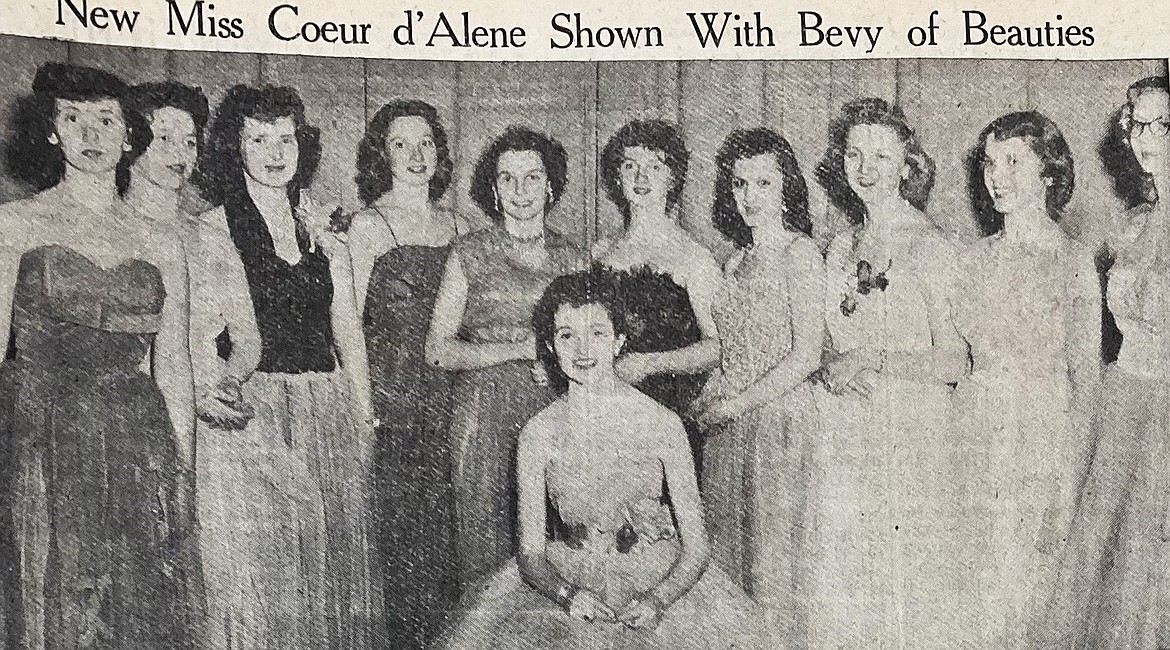 Marilyn Stewart (front), the first Miss Coeur d’Alene, is shown with other contestants.