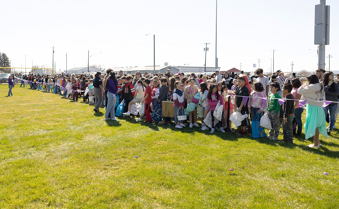 Hundreds of children line up at different sections of Othello’s Lions Park for the city’s first-ever Easter Egg Hunt Saturday afternoon.
