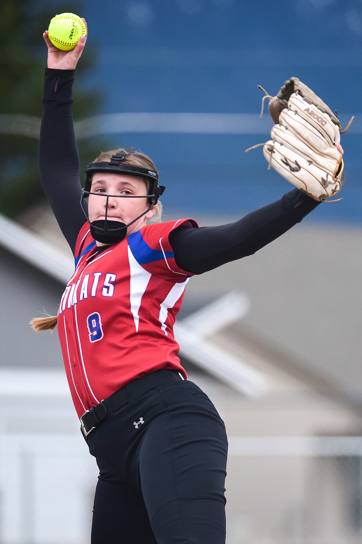 Columbia Falls pitcher Maddie Moultray (9) delivers in the second inning against Glacier at Columbia Falls High School on Friday, April 5. (Casey Kreider/Daily Inter Lake)