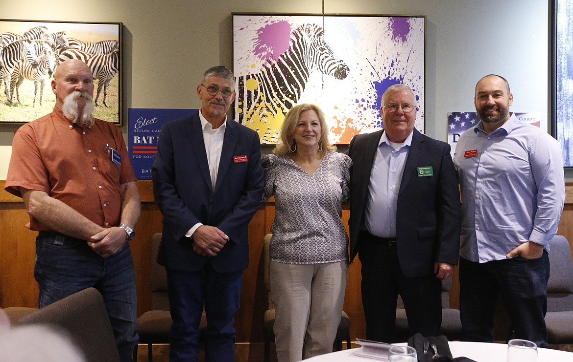 Bat Masterson, Marc Eberlein, Becky Funk, Dale Gibbony and John Padula addressed the North Idaho Federated Republican Women last week.