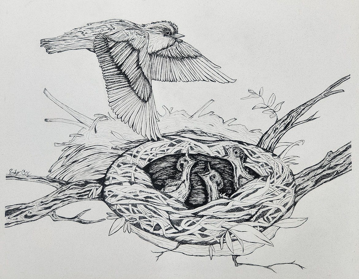 "Mother Bird" by Emily Coe is being shown at the University of Idaho's Art and Architecture High School Exhibition.