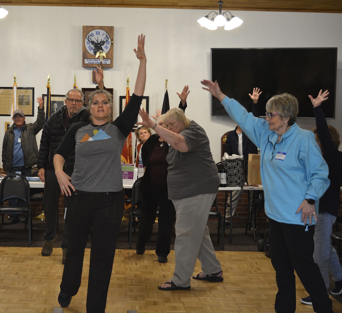 Jill Ciccarello taught members of the Coeur d'Alene Parkinson Support Group about how to move with soft joints at the Coeur d'Alene Elks Lodge. "Yoga is like algebra, what we do to one side, we do to another. If you do things that involve a limb on both sides of your body, you’re using both sides of your brain," Ciccarello said.