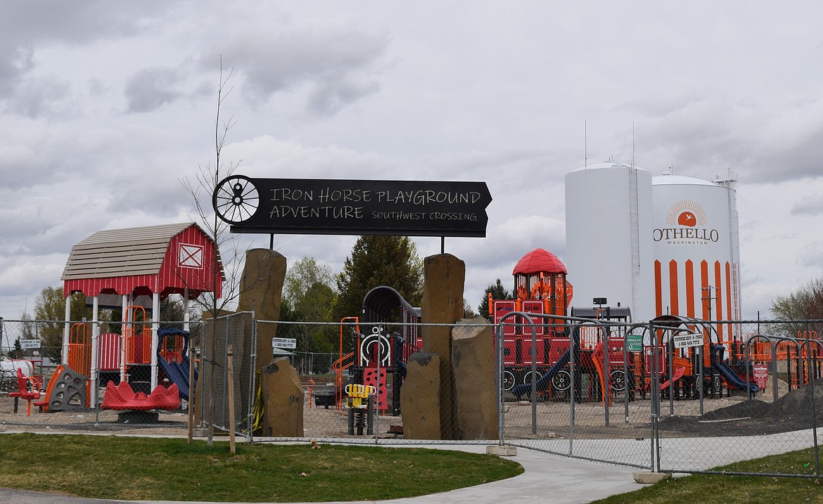 Front entrance of Iron Horse Playground, the nearly-completed all-inclusive playground that sits in the center of Othello’s Lions Park, which has been under development since 2019, according to a recent statement from the city of Othello.