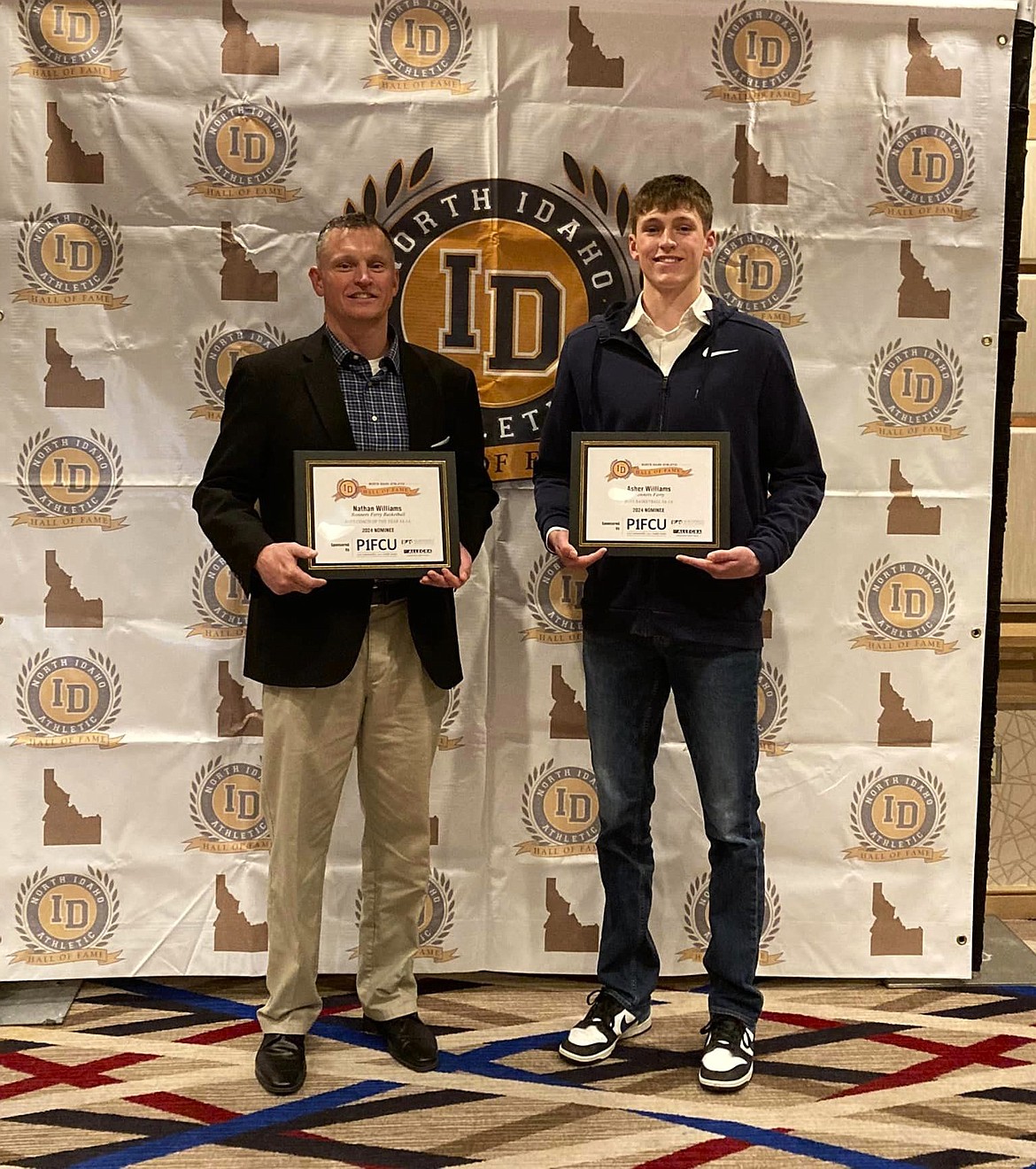 (left) Nathan Williams was a finalist for 3A-1A boys coach of the year and Asher Williams was named 3A-1A co-boys basketball player of the year by the North Idaho Hall of Fame on Saturday, April 6.