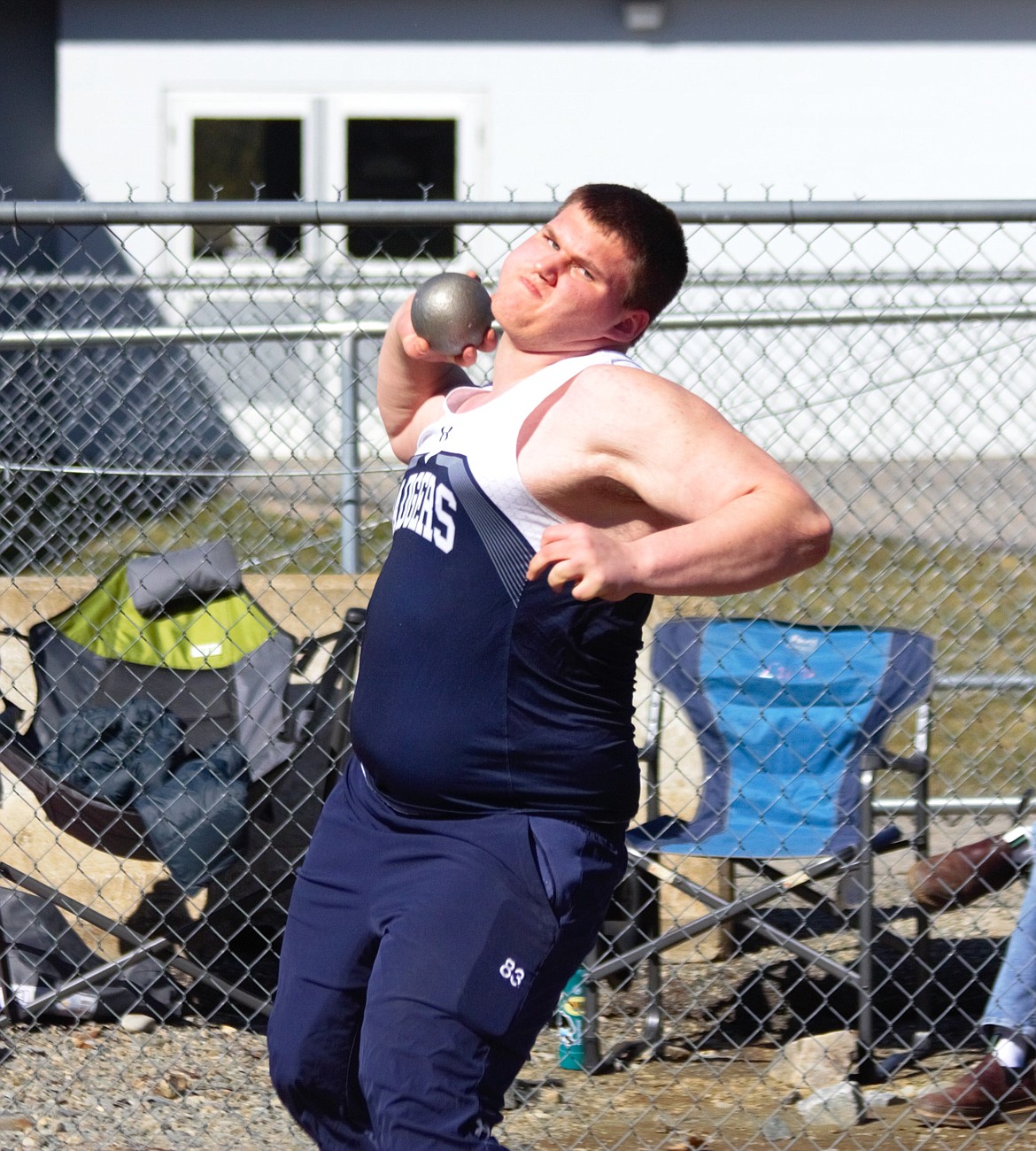Ryland Meador throws the shot put for Bonners Ferry at the BF Invite. he took first at the 3A Intermountain League duals